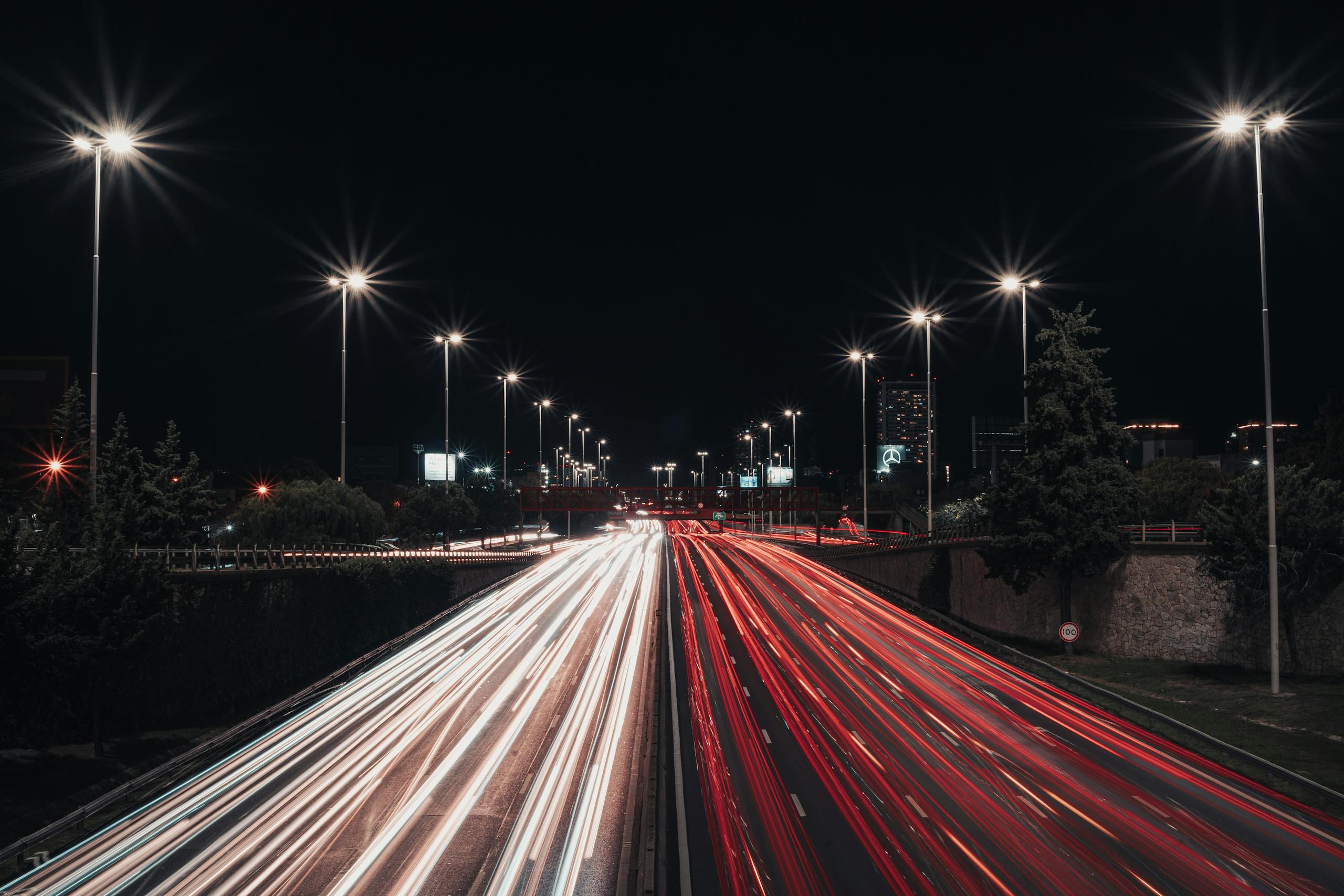 Nighttime Traffic Long Exposure on City Highway